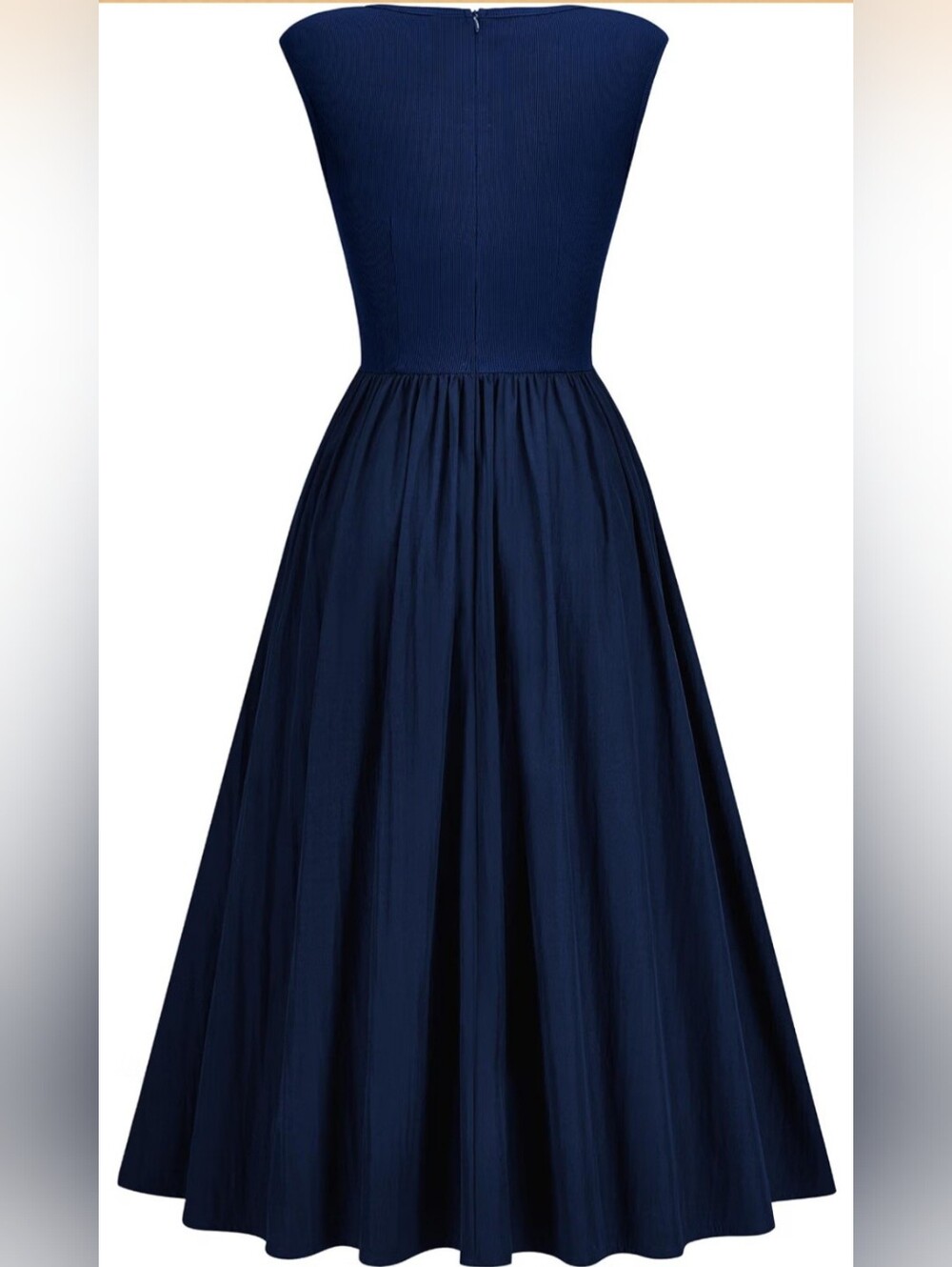 NWT Navy Retro Square Neck Fit & Flare Midi Dress L - Picture 6 of 6
